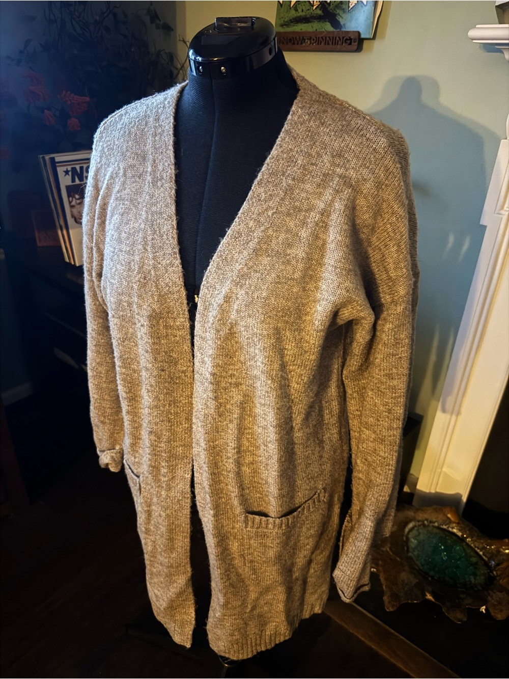 Pink Rose Taupe Open Front Pocket Knit Cardigan